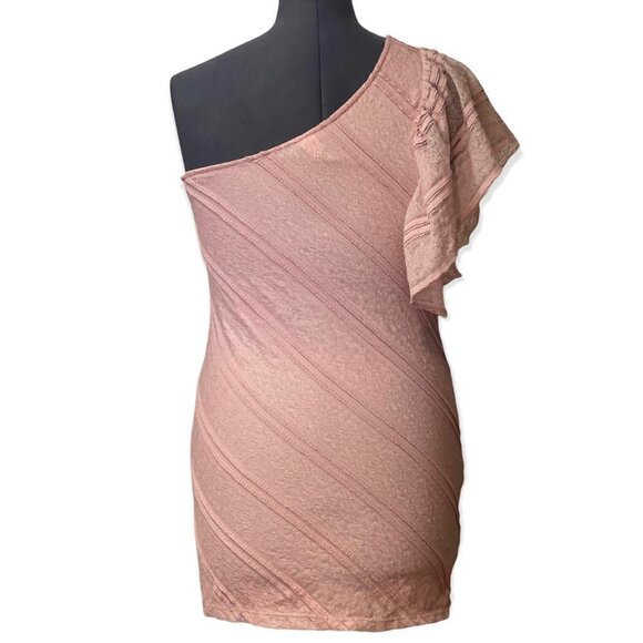 B_ENVIED Women's One Shoulder Pullover Top Stretch Lace Size Large Made USA Pink - Picture 3 of 8